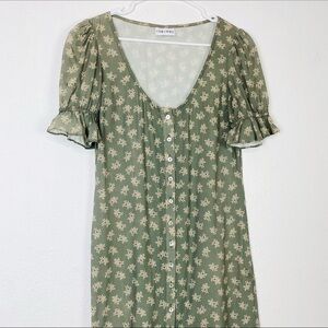 ROE + MAY Sage Tan Ditsy Floral Button D. Dress S